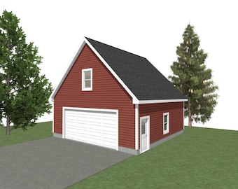 2 Car Garage Plans : 28 x 28, 10' Wall, 10/12 and 12/12, Storage Above with Materials List - ( Digital Download )