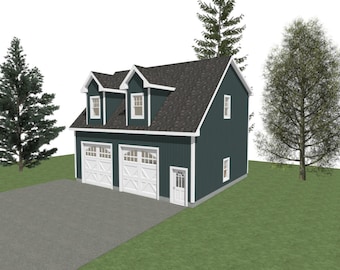 GARAGE PLANS : 34 x 30 - 2 Car Garage Plans - 12' Wall - 12/12 Pitch - with Storage or Studio Above