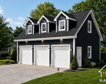 3 Car Garage Plans : 36x26, 12' Wall, 10/12 Pitch, Studio/ Storage Above with Materials List - ( Digital Download )