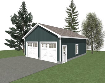 GARAGE PLAN : 24 x 30 - 2 Car Garage Plans - 10' Wall -  6/12 Pitch