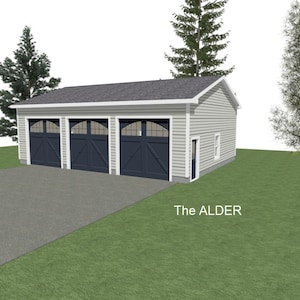 GARAGE PLANS : 40 x 30 - 3 Car Garage Plans - 12&#39; Wall -  4/12