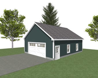2 Car Garage Plans : 30 x 36 ft, 10' Wall, 8/12 Pitch with Materials List - ( Digital Download )