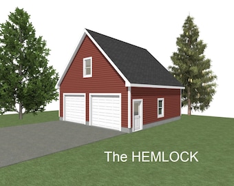 GARAGE PLAN : 28 x 28 - 2 Car Garage Plans - 10&#39; Wall - 8/12, 10/12 and 12/12 Pitch - with Storage or Studio Above