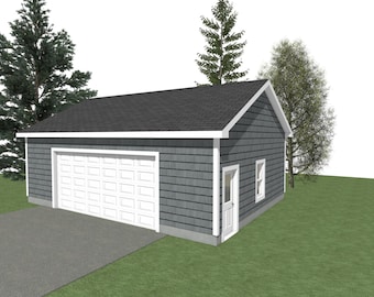 2 Car Garage Plans : 32 x 24, 10' Wall, 6/12 Pitch with Materials List - ( Digital Download )