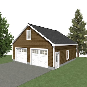 GARAGE PLANS : 30 x 30 - 2 Car Garage Plans - 8/12 Pitch - 10ft Wall - with Storage or Studio Above