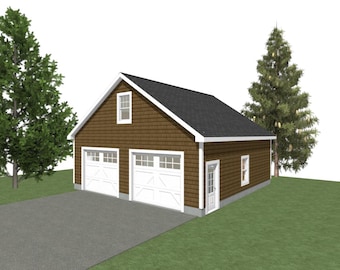 2 Car Garage Plans: 30x30, 8/12 Pitch, Storage Above (Digital Download)