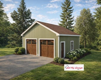 2 Car Garage Plans : 24 x 24, 10'-0" Wall,  6/12 to 8/12 Pitch (Digital Download)