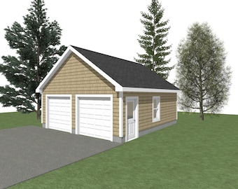 2-Car Garage Plans: 22 x 24 ft, 8 ft Wall, 6/12 and 8/12 Pitch (Digital Download)