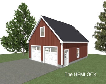 2 Car Garage Plans : 24 x 30, 10' Wall, 12/12 Storage/Studio Above (Digital Download)
