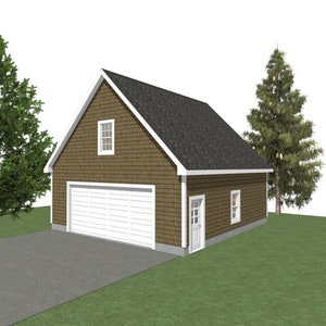 GARAGE PLANS : 28 x 30 - 2 Car/ 1 Door Garage Plans - 10&#39; Wall - 12/12 Pitch - with Storage or Studio Above