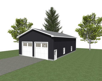 2 Car Garage Plans: 36 x 56 ft, 16' Wall Height (Digital Download)