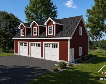 3 Car Garage Plans : 50 x 30, 12' Wall, 10/12 Pitch, Studio/Storage Above with Materials List - ( Digital Download )