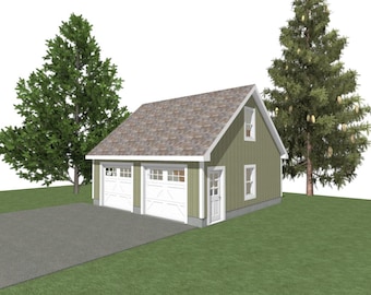 2-Car Garage Plans: 24x24, 8' Wall, Studio Above (Digital Download)