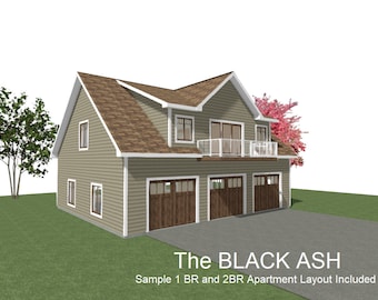 3 Car Garage Plans: 44 x 36, Studio & Apartment Options (Digital Download)