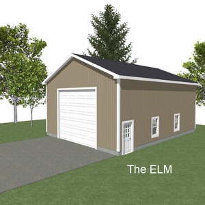 GARAGE PLANS : 30 x 40 - 2 Car Garage Plans - 1 Door - 16&#39; Wall  - 5/12
