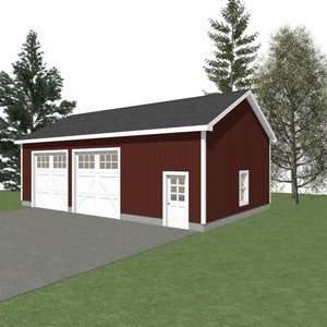 2 Car Garage Plans: 40 x 24 ft, 12&#39; Wall, 6/12 Pitch (Digital Download)