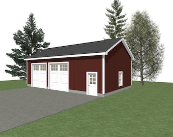 2 Car Garage Plans: 40 x 24 ft, 12' Wall, 6/12 Pitch (Digital Download)