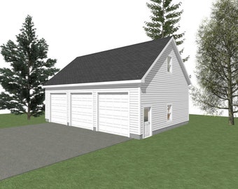 3 Car Garage Plans : 40 x 28, 12' Wall, 10/12 Pitch with Studio/ Storage Above with Materials List - ( Digital Download )