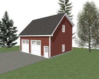 2-Car Garage Plans: 34 x 30, 12' Wall, Storage Above (Digital Download)
