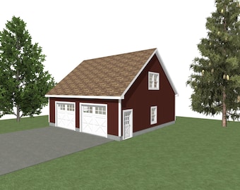 2 Car Garage Plans: 32 x 32, 10' Wall, Studio Above (Digital Download)