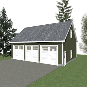 GARAGE PLANS : 40 x 30 - 3 Car Garage Plans - 12&#39; Wall - 10/12 Pitch - with Storage or Studio Above