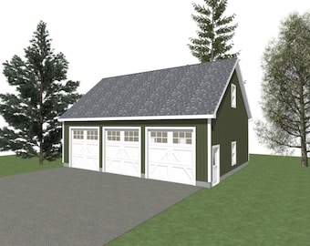 GARAGE PLANS : 40 x 30 - 3 Car Garage Plans - 12&#39; Wall - 10/12 Pitch - with Storage or Studio Above