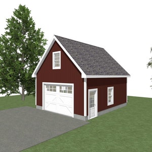 GARAGE PLÄNE: 20 x 24 - 2 Auto / 1 Tür Garagen-Pläne - 10 &#39;und 12&#39; Wand - 12/12 Tonhöhe - mit Lagerung oder Studio Oben