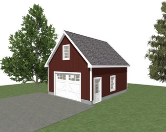 GARAGE PLANS : 20 x 24 - 2 Car/ 1 Door Garage Plans - 10' Wall - 12/12 Pitch - with Storage or Studio Above