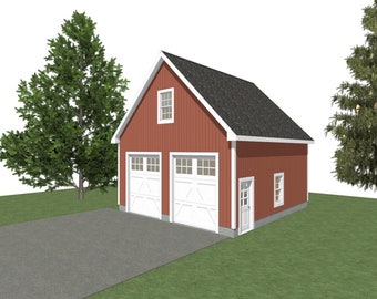2-Car Garage Plans: 24 x 28, 12' Wall, Storage Above (Digital Download)
