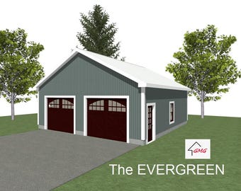 2 Car Garage Plans : 30x30, 10'-0" Wall, 6/12 & 8/12 Pitch (Digital Download)