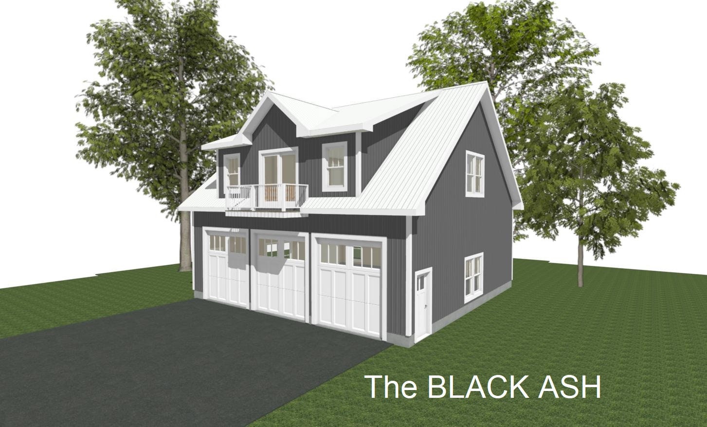 GARAGE PLAN : 36 x 36 - 3 Car Garage Plans - 10/12 - 12ft Wall - with Studio or Apartment Above