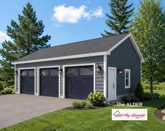 3 Car Garage Plans : 40 x 24, 10' Wall, 6/12 and 8/12 Pitch, with Materials List - ( Digital Download )