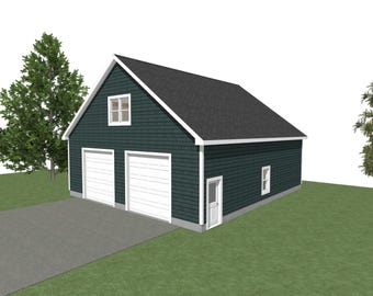 2 Car Garage Plans : 36x40, 10ft Wall, 9/12 Pitch, Storage Above w/ Materials List ( Digital Download )
