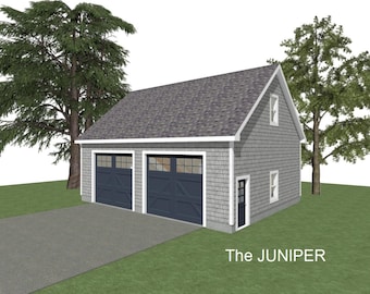 2-Car Garage Plan: 36 x 28, 12' Wall, Storage or Studio Above (Digital Download)