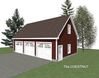3 Car Garage Plans : 40 x 24, 10' Wall, 10/12 and 12/12 Pitch, Storage Above with Materials List - ( Digital Download )