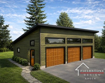 3 Car Garage Plans : 40 x 30, 8ft Rear Wall, 3/12 Pitch, Materials List - ( Digital Download )