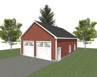 2 Car Garage Plans: 30 x 40, 8/12 Pitch, 12' Wall Height (Digital Download)