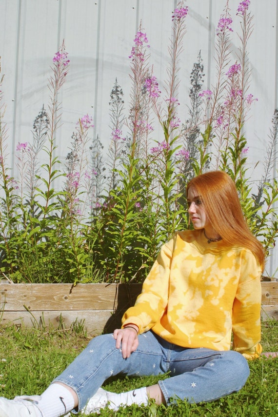 Sunshine Yellow Bleach Tie Dyed Crew Neck Sweatshirt Etsy