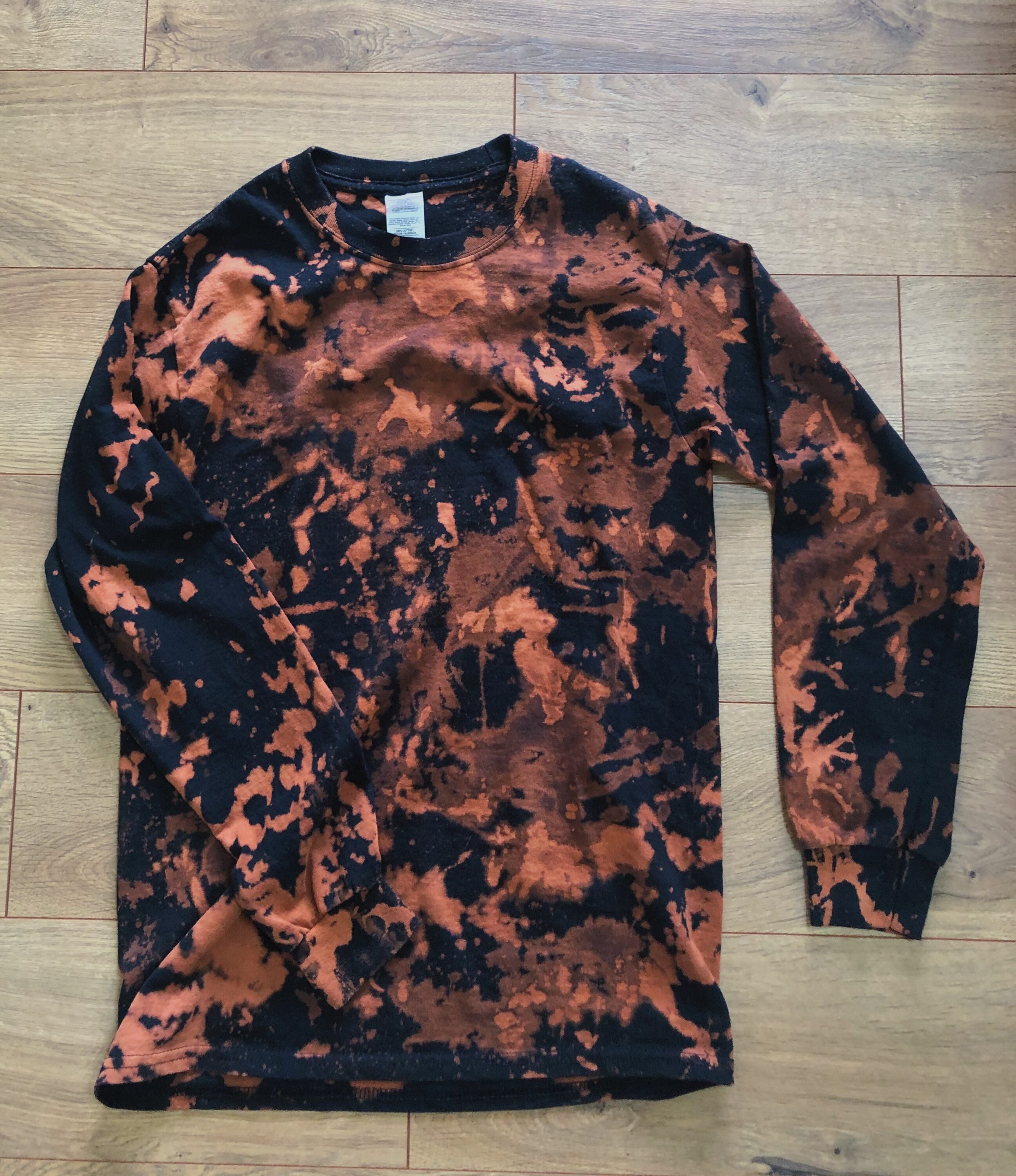 Black Bleach Tie Dyed Long Sleeve T shirt Etsy