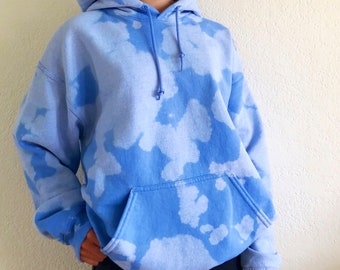Light Sky Blue Bleach Tie Dyed Hoodie sweatshirt Etsy