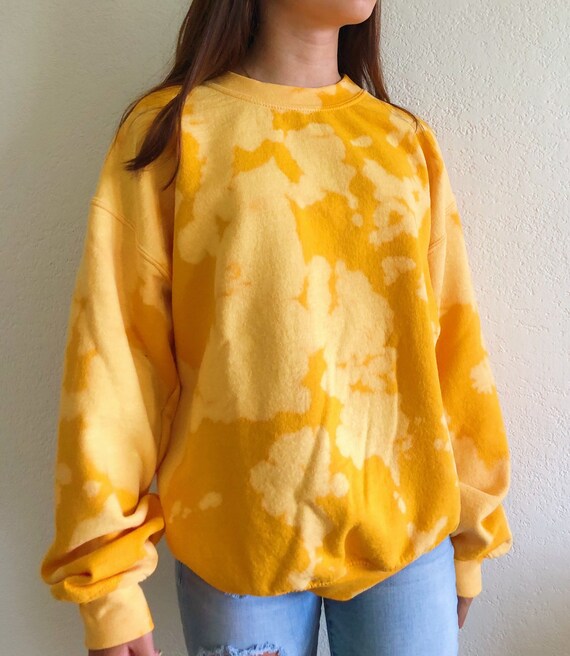 Sunshine Yellow Bleach Tie Dyed Crew Neck Sweatshirt Etsy