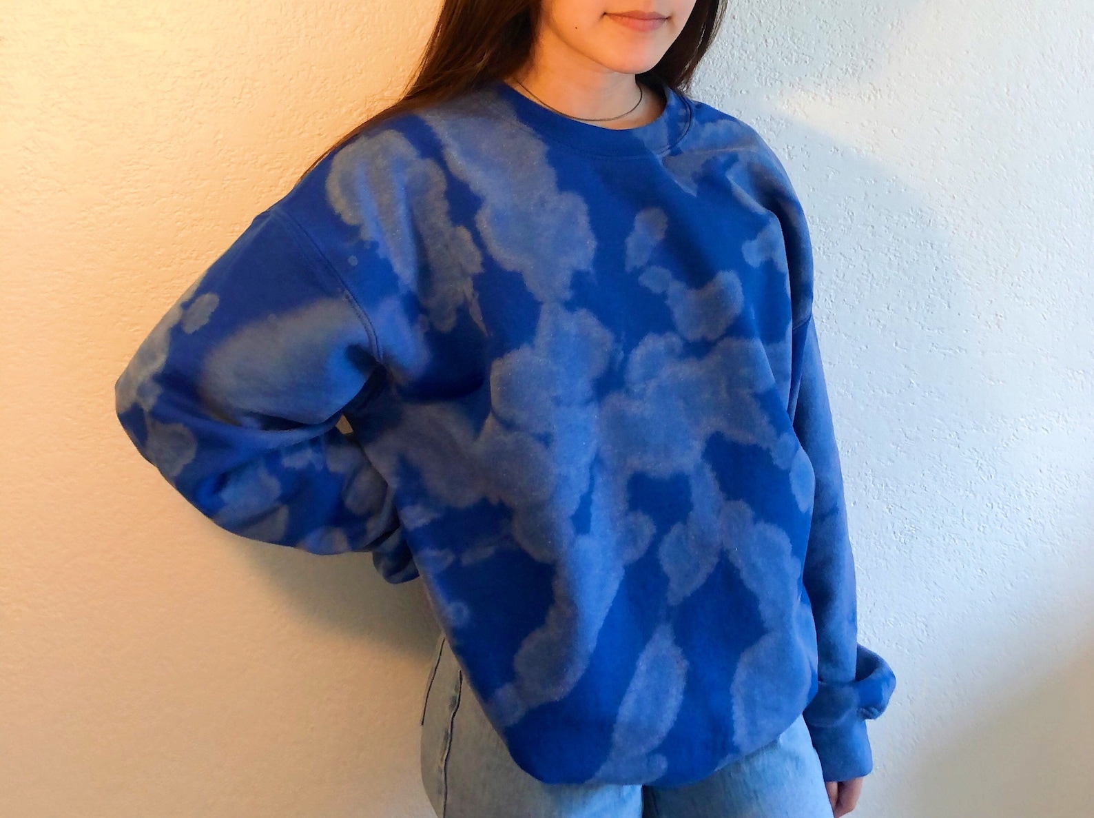 Blue bleach dyed crew neck sweatshirt/pullover Etsy