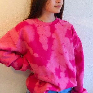 Pink bleach tie dyed crew neck sweatshirt/pullover