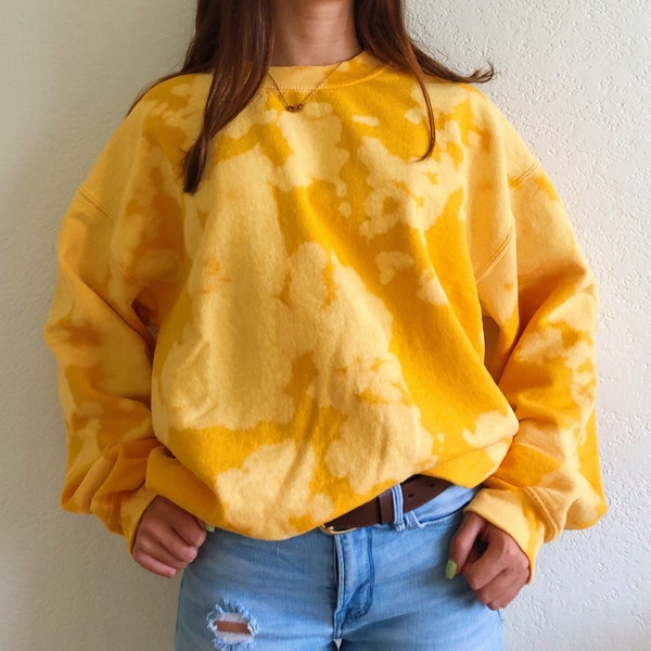 Sunshine yellow bleach tie dyed crew neck sweatshirt