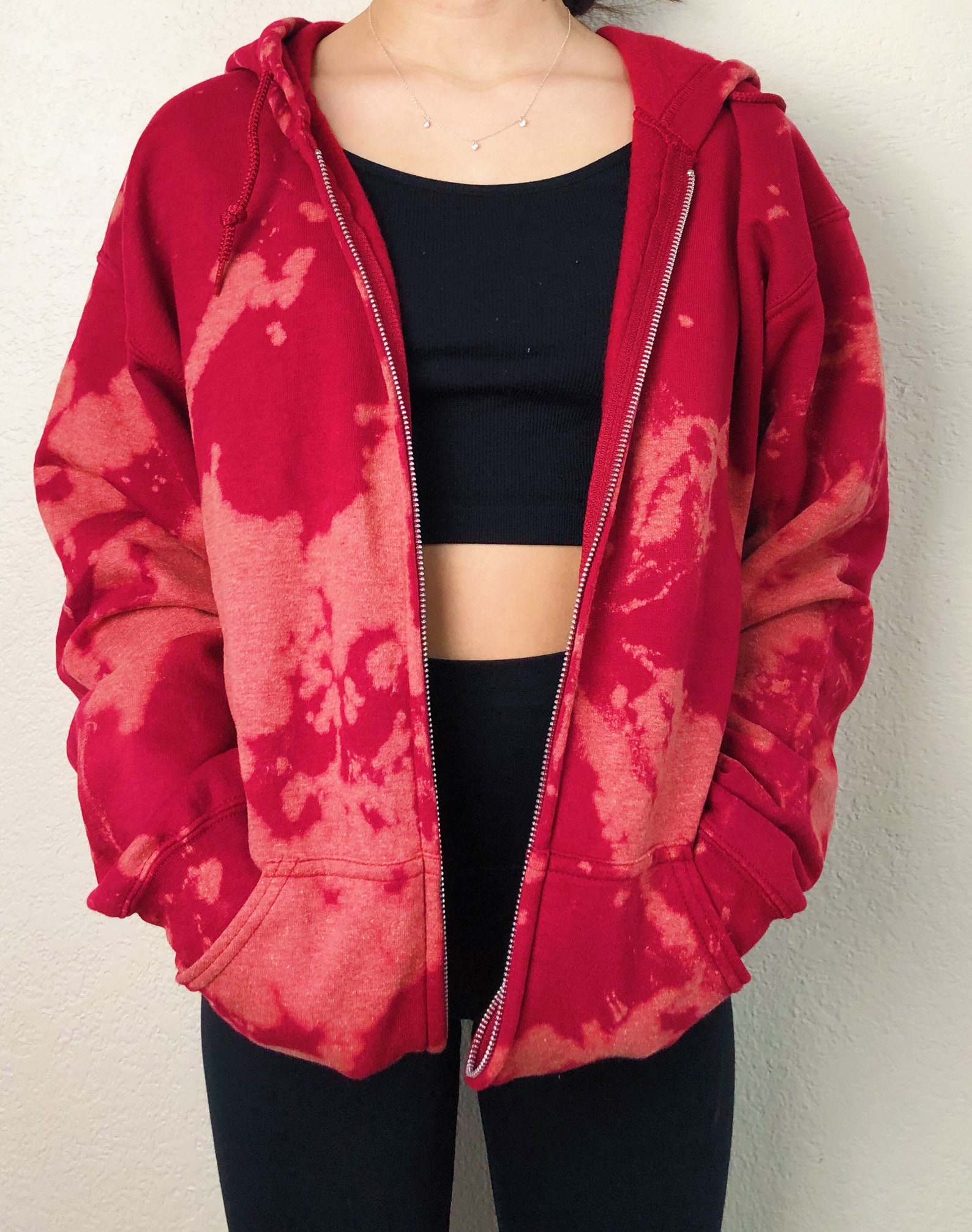 bleach tie dye red sweatshirt