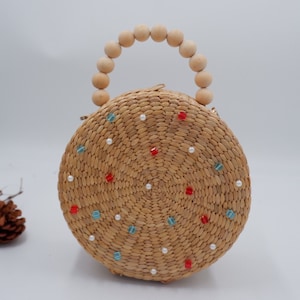 Round Straw bag, Round Straw weave Bag, Handmade Round Bag, Beach straw crossbody women bag, straw round bag, Crossbody Bags