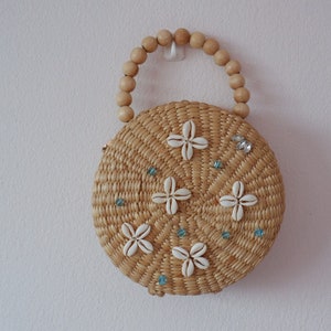 Round Bag, Vintage Crossbody Bag, Summer Straw Handmade, Handwoven Wicker Round Crossbody, Bohemian Crossbody Purse