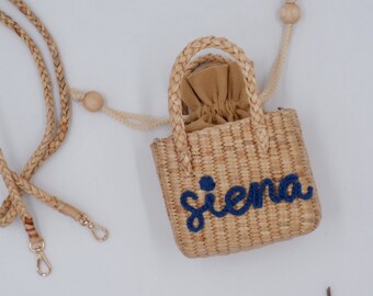 Personalized Straw Crossbody Bag: Embroidered Name, Girls Mini Purse