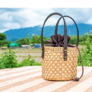 Straw bag, Bucket bag, Woven tote bag, Beach tote, wicker bag, Woven Beach bag, Seagrass bag, Straw Bag leather handle, Leather handles image 1