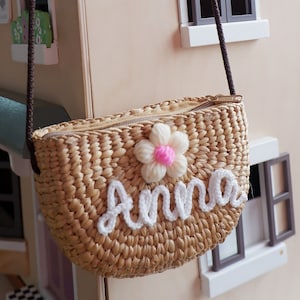 Personalized Straw Girl Purse: Flower Girl Gift, Mini Crossbody Bag